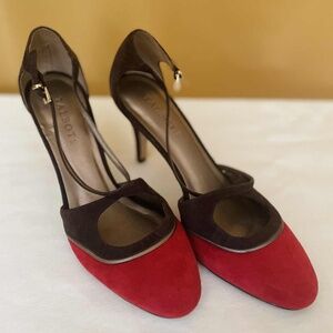 Talbots Red & Brown Suede Mary Jane Heels - Color Block Ankle Strap Pumps Shoes